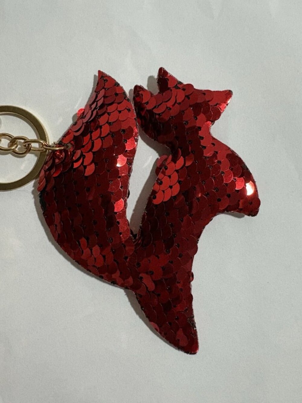 Fox Keyring Plush Reversable 4" Red Gold Iridescent Sequins Key Chain NEW